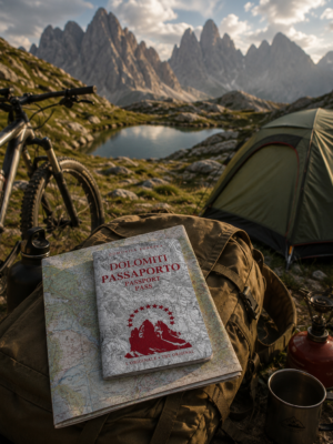 Passaporto delle Dolomiti originale Light Hunter fotografato in escursione avventura sulle montagne.