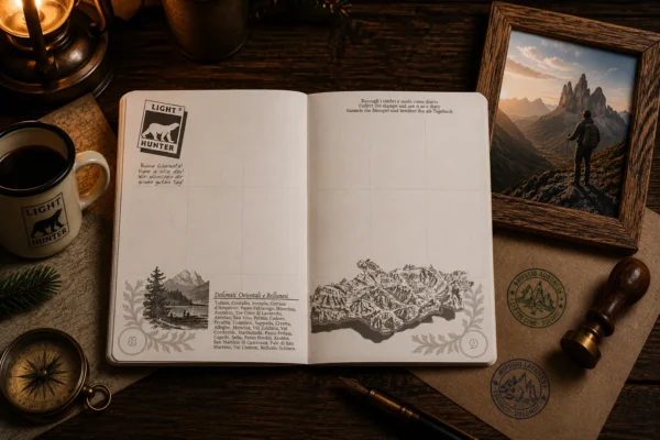 Passaporto delle Dolomiti originale Light Hunter Pagina interna del Passaporto delle Dolomiti dove raccogliere i timbri