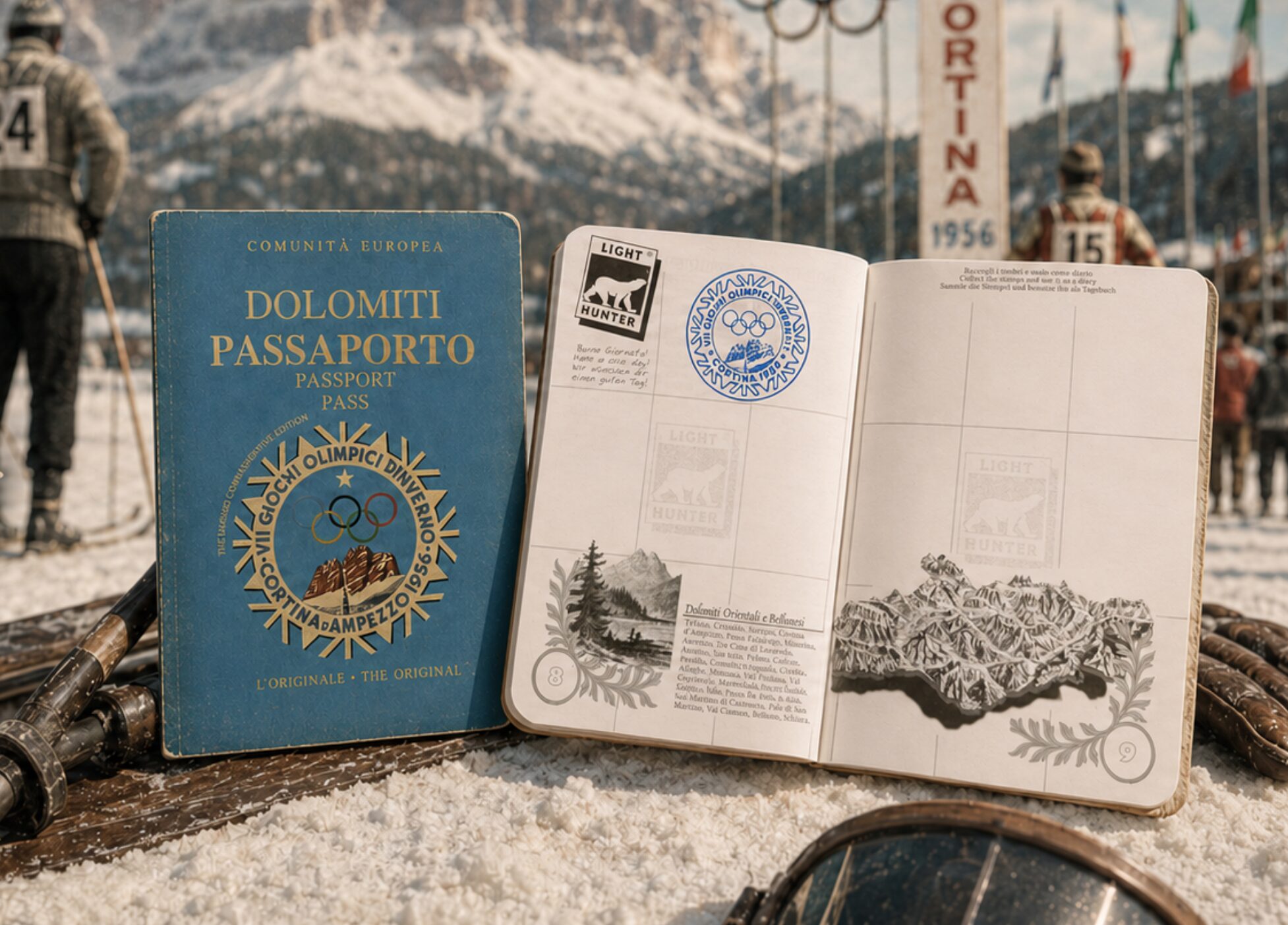 Passaporto delle dolomiti con timbro olimpiai 1956