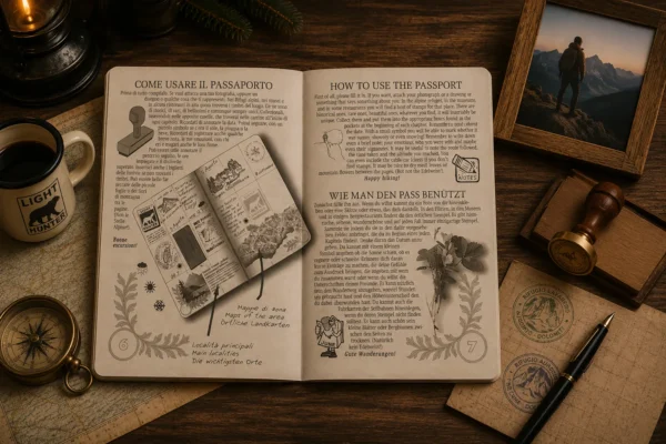 Passaporto delle Dolomiti originale Light Hunter Pagina interna del Passaporto delle Dolomiti istruzioni per l'uso