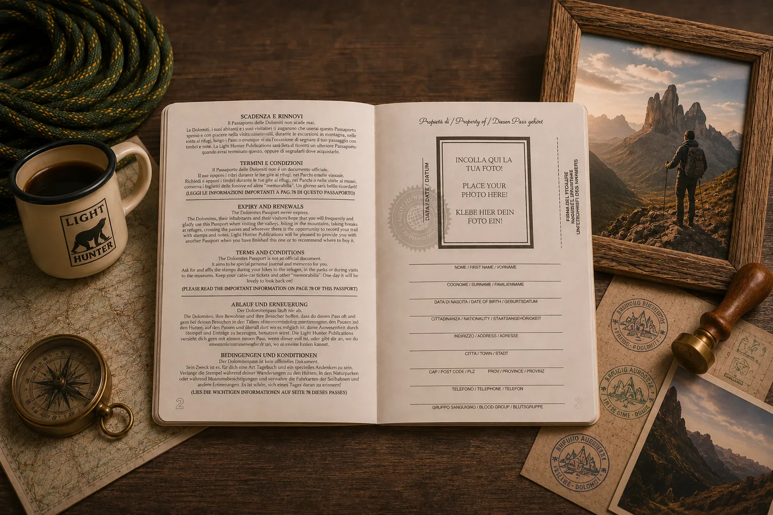 Passaporto delle Dolomiti originale Light Hunter pagina iniziale iscerici la tua foto