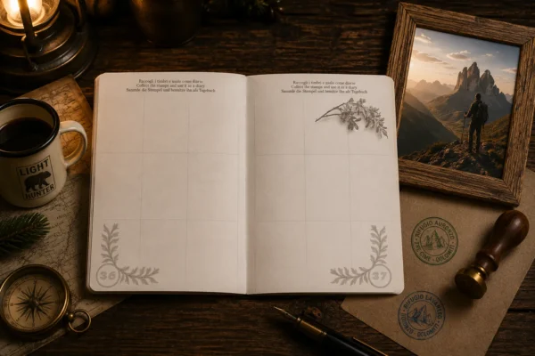 Passaporto delle Dolomiti originale Light Hunter fotografato in escursione didattica Pagina interna del Passaporto delle Dolomiti dove apporre i timbri